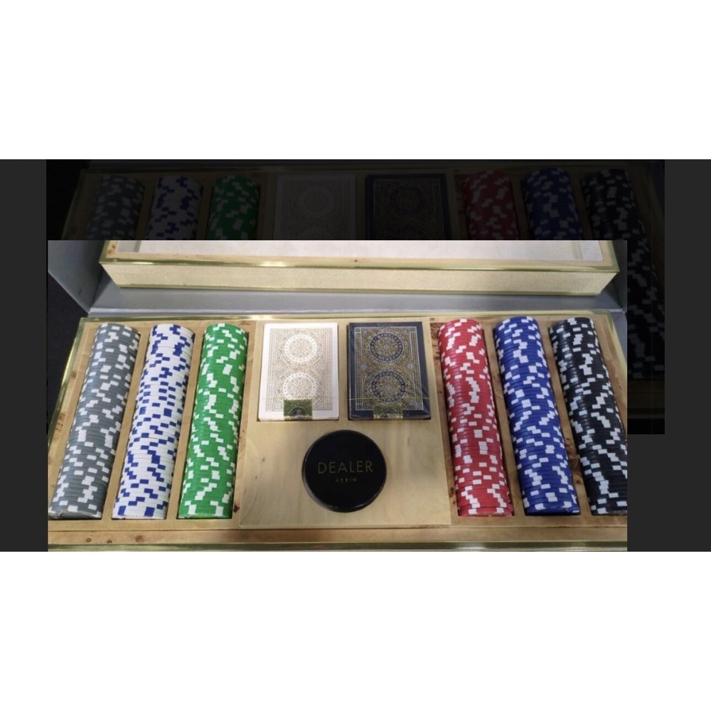 Aerin Cream & Gold Shagreen Poker Playing Card Boxed 300-Piece Game Set $2500